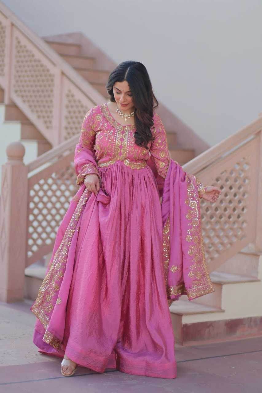 Crush Silk Embroidery Long Gowns - MYLUXURY LANE ENTERPRISE